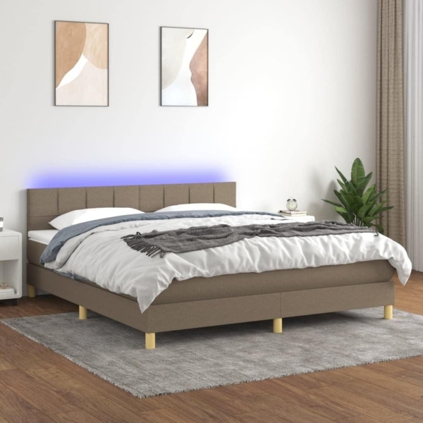 vidaXL Boxspringbett mit Matratze & LED Taupe 180x200 cm Stoff 3133737