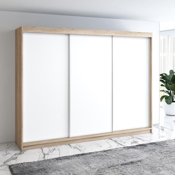 Schwebetürenschrank MERO 3-türig Schrank 200 cm Farbe: Sonoma ,weiß