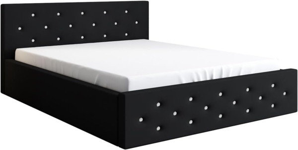 Polsterbett VALI 90x200 mit Matratze, Bettkasten und Lattenrost. Farbe: Schwarz 16