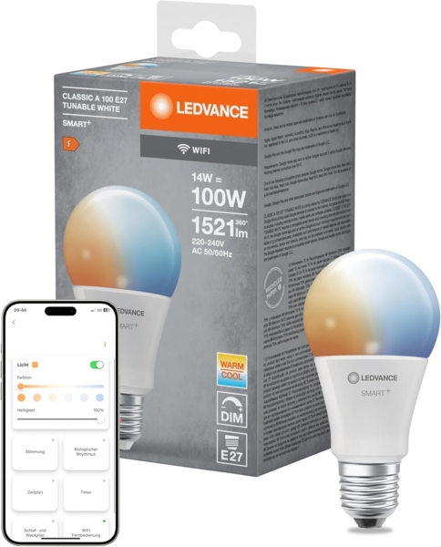 LEDVANCE SMART+ WiFi Classic Abstimmbar Weiß 230V TW FR E27 EINZELPACK
