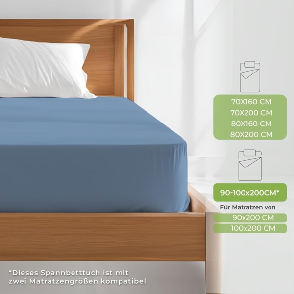 Dreamzie Premium Spannbettlaken 90x200 cm bis 100x200 cm Blau, Spannbetttuch aus 100% Jersey Biobaumwolle, 150 g/m² - Oeko-TEX Bild 4