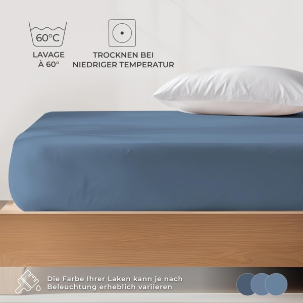 Dreamzie Premium Spannbettlaken 90x200 cm bis 100x200 cm Blau, Spannbetttuch aus 100% Jersey Biobaumwolle, 150 g/m² - Oeko-TEX Bild 6