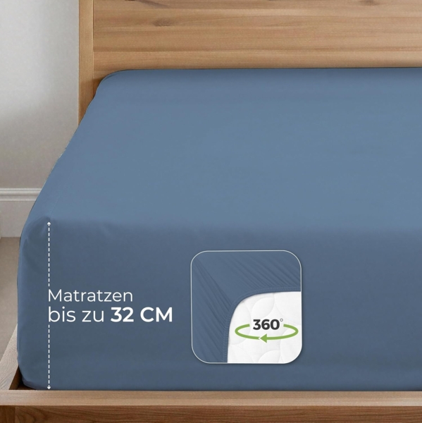 Dreamzie Premium Spannbettlaken 90x200 cm bis 100x200 cm Blau, Spannbetttuch aus 100% Jersey Biobaumwolle, 150 g/m² - Oeko-TEX Bild 3