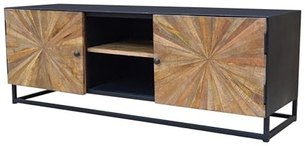 Lowboard >Madira< in Schwarz, Mangoholz/Metall - 140x50x40cm (BxHxT)