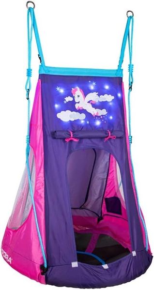 HUDORA 72151 Nestschaukel Cosmos 90 Nestchaukel mit Zelt und LED Beleuchtung, blau/schwarz