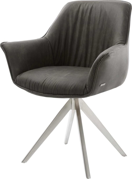 Esszimmerstuhl Keila-Flex mit Armlehnen Mikrofaser Anthrazit Vintage Kreuzgestell kantig Edelstahl