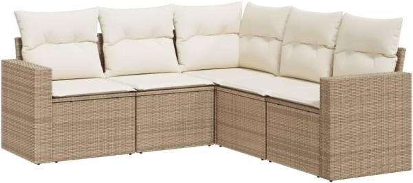 vidaXL 5-tlg. Garten-Sofagarnitur mit Kissen Beige Poly Rattan 3218938