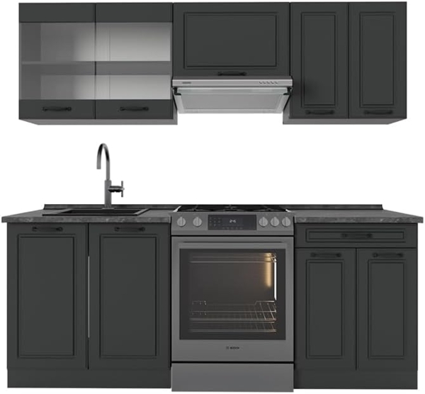 Küchenzeile R-Line Anthrazit Landhaus/Anthrazit 200 cm , AP Anthrazit Vicco