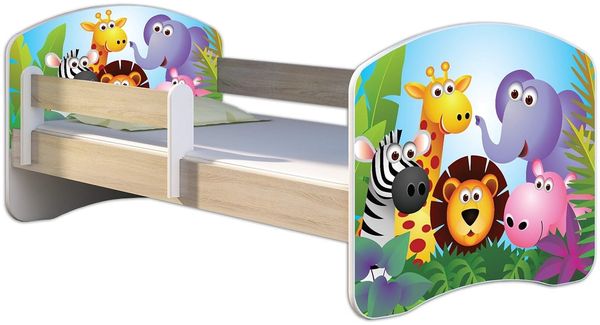 Kinderbett Jugendbett mit einer Schublade und Matratze Sonoma mit Rausfallschutz Lattenrost ACMA II 140x70 160x80 180x80 (01 Zoo, 180x80)