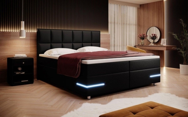Boxspringbett Milano mit LED (Kunstleder) 120x200 Schwarz H2 Bild 2