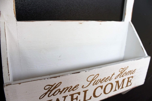 DanDiBo Wandorganizer Vintage Schlüsselbrett Holz mit Ablage 93751 Weiß 40cm Schlüsselboard Briefablage Kreidetafel Schlüsselkasten Shabby Chic Memoboard Bild 3