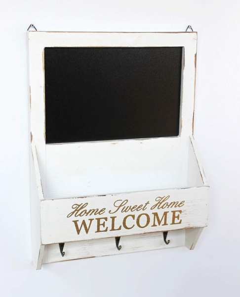 DanDiBo Wandorganizer Vintage Schlüsselbrett Holz mit Ablage 93751 Weiß 40cm Schlüsselboard Briefablage Kreidetafel Schlüsselkasten Shabby Chic Memoboard Bild 6