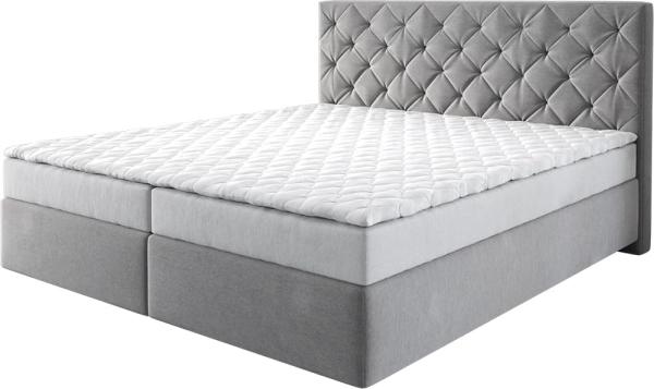 Boxspringbett Dream-Great 180x200 cm Mikrofaser Grau mit Matratze und Topper