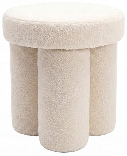 Sitzhocker Teddy Stoff 40cm Creme Rund - Design Stoffhocker - Polsterhocker Faltenoptik - Schminktisch Hocker - Lounge Beistellhocker für Wohnzimmer Handmade