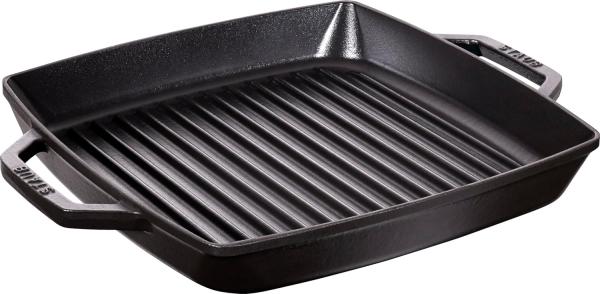 STAUB Gusseisen Grillpfanne mit zwei Griffen, Induktionsgeeignet, Quadratisch, Schwarz, 28 cm