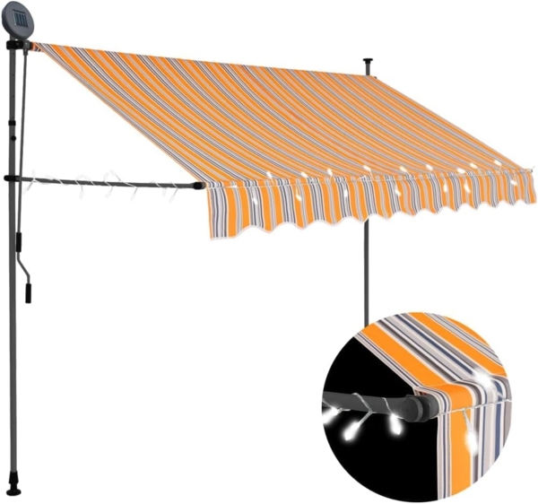 vidaXL Einziehbare Markise Handbetrieben mit LED 300 cm Gelb und Blau 145852