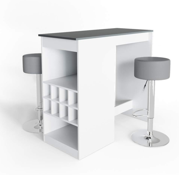 Bartisch-Set Ross Weiß/Anthrazit 115 x 50 cm mit 2 Barhockern Vicco