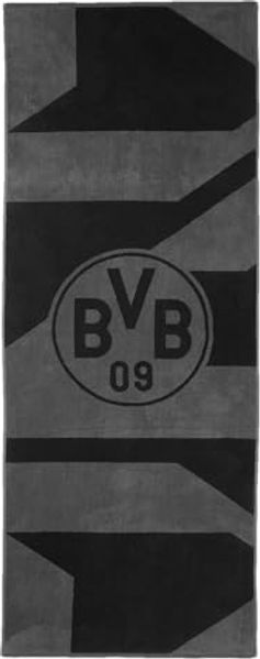 BVB Badetuch BVB Badetuch grau/schwarz 70x180 cm, Bio-Baumwolle (schwarzes BVB-Emblem, 1-St), BVB Badetuch mit Schlaufe