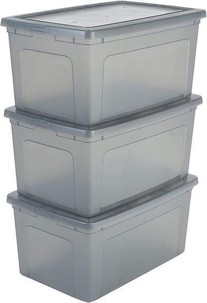 Iris Ohyama Vielseitige Aufbewahrungsboxen, 50L, 3er-Set, Grau, Deckel leicht schließbar, Stapelbar, Plastik, Für Schrank, Regale, Klassenzimmer, Organisation, Spielzeug, Kunstbedarf, Schuhe, MCB-50