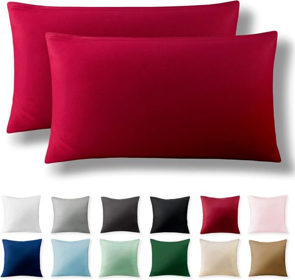 Alreya 2er-Set Renforcé Kissenbezug 40x80 cm - 100% Baumwolle mit YKK Reißverschluss, Superweicher Kopfkissenbezug 40x80, Kissenhülle, Rot, nur Kissenbezug