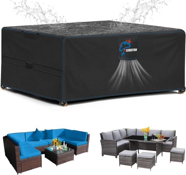 SIRUITON 180 x 120 x 74 cm Gartenmöbel Abdeckung mit Belüftungsöffnungen, Wasserdicht, Winddicht, UV-Beständiges, Schwerlast,Reißfest 420D Oxford Abdeckplane Gartenmöbel, Abdeckung Gartenmöbel Winterfest