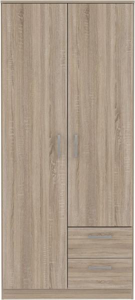 FORTE Niko Kleiderschrank mit 2 Türen und 2 Schubladen, Holzwerkstoff, Sonoma Eiche , 82 x 185 x 52,7 cm