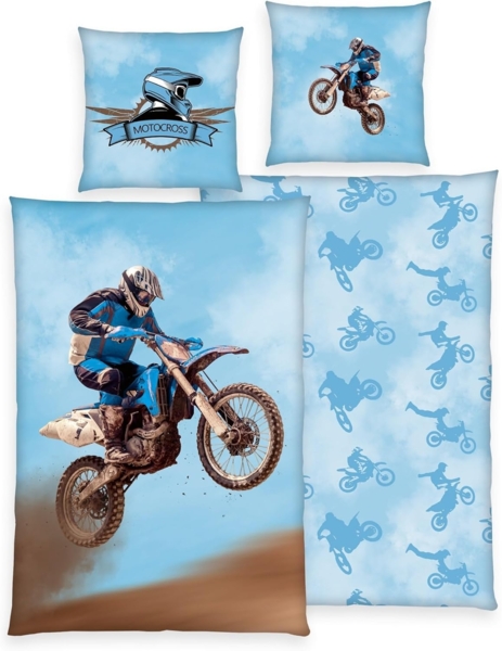 Herding Kinderbettwäsche Motocross Bettwäsche Set 2tlg. 135x200 cm 100% Microfaser, 1 teilig, Langlebig