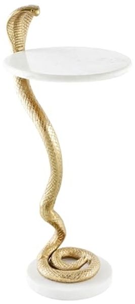 riess-ambiente Beistelltisch WILDLIFE COBRA 65cm gold / weiß · Wohnzimmertisch mit Marmor-Platte (Einzelartikel, 1-St), rund · handmade · Metall-Gestell · Schlangen-Skulptur · Design