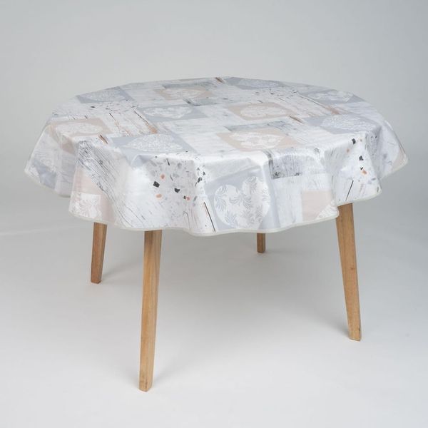 laro Tischdecke 140cm runde Wachstuchtischdecke mit Saum-Eingefasst Naturherzen Beige
