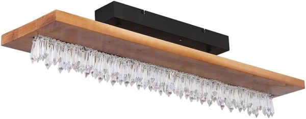 LED Deckenleuchte, Holz, Kristalldekor, L 80cm
