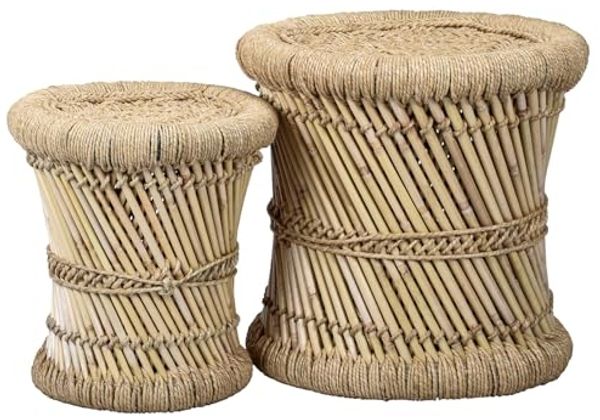 Marrakesch Orient & Mediterran Interior Sitzhocker 2er Set Boho Style Hocker Beistelltisch Benita, Handarbeit
