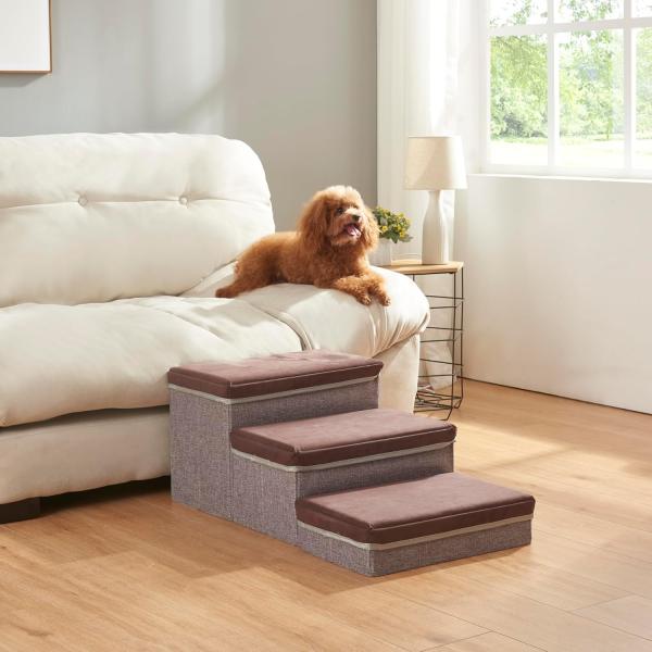 Hundetreppe Vojens mit 3 Stufen 75x40x30 cm Braun/Grau [en. casa]