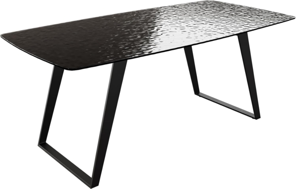 Esstisch Edge Boot 200x100 Reliefglas Rauchschwarz 3D-Design Metall Schräg Schwarz