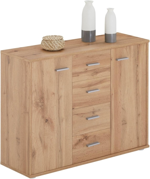 CARO-Möbel Sideboard Jamie Kommode Büromöbel mit 2 Türen und 4 Schubladen in Wotan Eiche