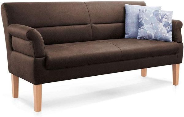 CAVADORE 3-Sitzer Kira, Sitzbank für Küche, Esszimmer oder Wohnküche in Büffellederoptik, Inkl. Armteilverstellung und Federkern, 189 x 94 x 81, Mikrofaser: braun