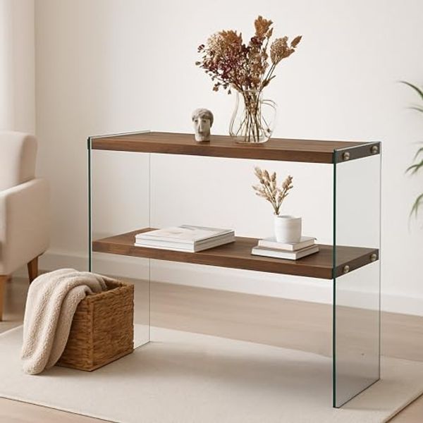 Dmora - Konsole Agena, Mehrzwecktisch, Beistelltisch, Flur-Schreibtisch, 90 x 30 x 80 cm, Walnuss