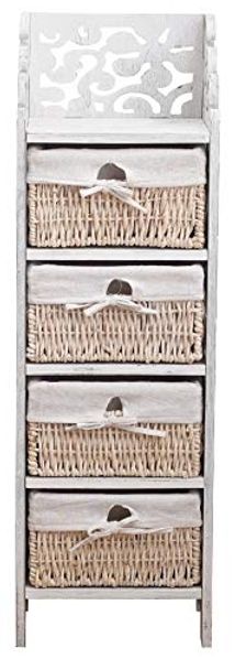 Rebecca Mobili Stufenregal mit 4 Schubladen, Korbregal mit Weidenkörben, Weiß, im Shabby-Stil Vintage, Wohneinrichtung für Schlafzimmer Wohnzimmer Bad – Maße: 98 x 29 x 22 cm (HxLxB) – Art. RE4295