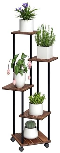 Outsunny Pflanzentreppe für Innen Außen, aus Stahl, Holz, mehrstöckig, 110 cm hoch (5-Etagen Pflanzenständer, 1 St, Blumenständer), für Wohnzimmer, Garten Balkon Deko, Verkohlt