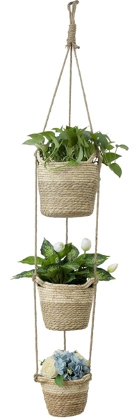 Navaris Übertopf Blumentopf Boho Stil - Blumenübertopf geflochten - Korb Pflanzentopf (1 St), Seegras Korb Übertopf Set - 3 Größen (S/M/L) mit Jute Seil