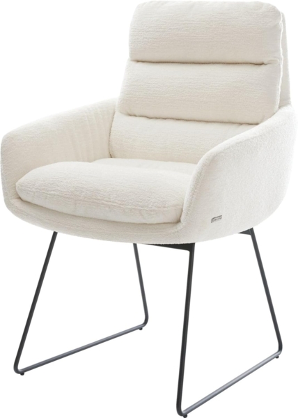 Esszimmerstuhl Abelia-Flex mit Armlehnen Bouclé Soft Beige Kufengestell Schwarz