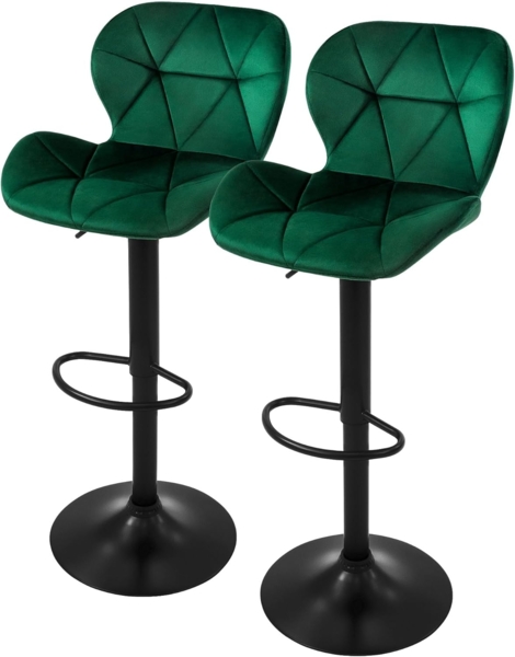 ML-DESIGN Barhocker Gepolsterter Barstuhl mit Rückenlehne und Fußstütze, 360° drehbar (2 St), Bistrohocker aus Samt, Grün, Drehstuhl Hocker Tresenhocker