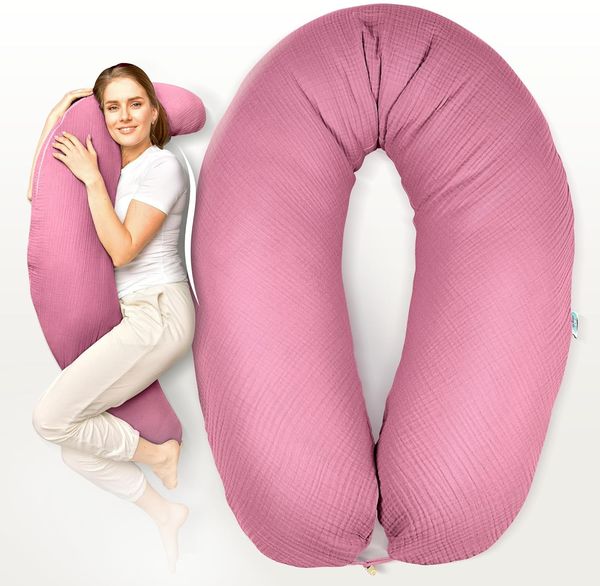 sei Design XXL Stillkissen ergonomisch 190x30 Schwangerschaftskissen Seitenschläferkissen Komfortkissen Erwachsene Baby Kissen mit Bezug 100% Baumwolle