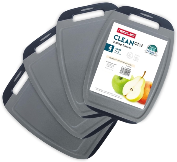 NEOFLAM® Schneidebrett BiJu Antibakterielles Frühstücksbrettchen Set, 4tlg. - Grau/Schwarz, Kunststoff (PP), (4-St)