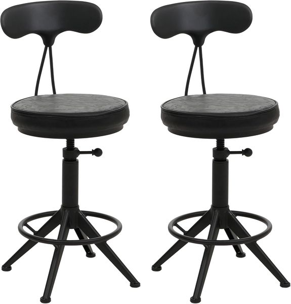 PROREGAL® Barhocker 2x Barhocker mit Lehne Sitzhöhe 51-73cm Kunstleder Metall Schwarz