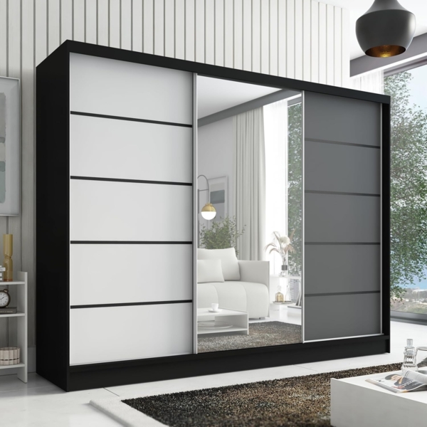 Schwebetrenschrank AVIRA 2 3-trig Schrank 200 cm (mit Spiegel) Farbe: Schwarz , Wei , Graphit