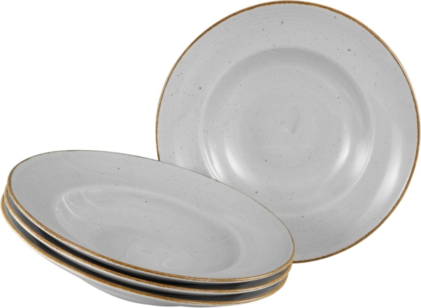 CreaTable, 34039, Serie Vintage Nature Stein, 4-teiliges Geschirrset, Pastateller aus Porzellan, spülmaschinen- und mikrowellengeeignet, Made in Europe