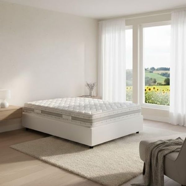 Talamo Italia - Chiara Doppelbett, Bettkasten mit Stoffbezug, 100 % Made in Italy, Öffnung vorne, inklusive Matratze 120x190 cm, Weiß