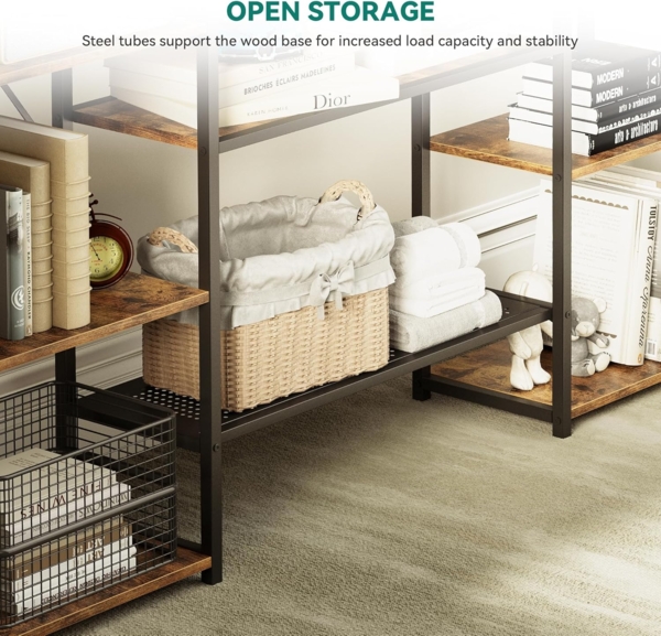 YITAHOME Industrie Bücherregal, Standregal mit 13 Regalböden, Holzregale und Regaleinheit mit Metallrahmen, Bücherständer und Lagerregal, für Wohnzimmer, Heimbüro, Vintagebraun Bild 6