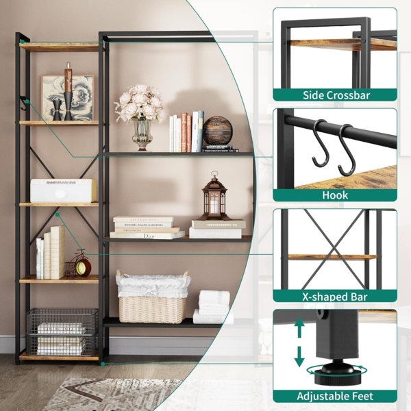 YITAHOME Industrie Bücherregal, Standregal mit 13 Regalböden, Holzregale und Regaleinheit mit Metallrahmen, Bücherständer und Lagerregal, für Wohnzimmer, Heimbüro, Vintagebraun Bild 7