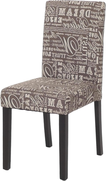 Esszimmerstuhl Littau, Küchenstuhl Stuhl, Stoff/Textil ~ Schriftzug grau, dunkle Beine